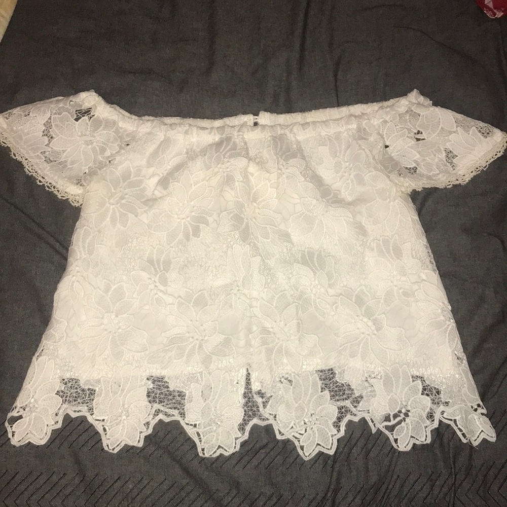 Kendall & Kylie Off-Shoulder White Lace Top